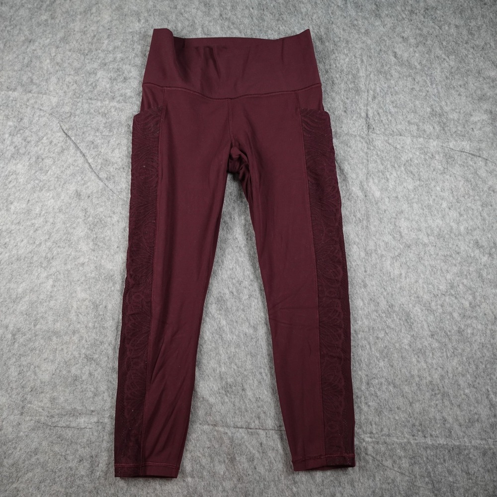 Athleta Leggings Womens Medium Burgundy Salutation Stash II Lace 7/8 High Rise